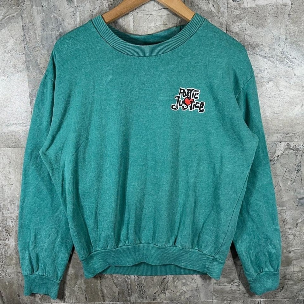 TUPAC POETIC JUSTICE CREW SWEATSHIRT dyed teal retro FRONT&BACK hip hop UNISEX S